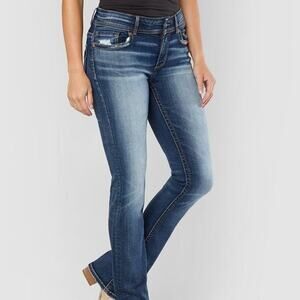 BKE Payton Blue Distressed Denim Bootcut Low Rise Jeans Women's Size 28 Long